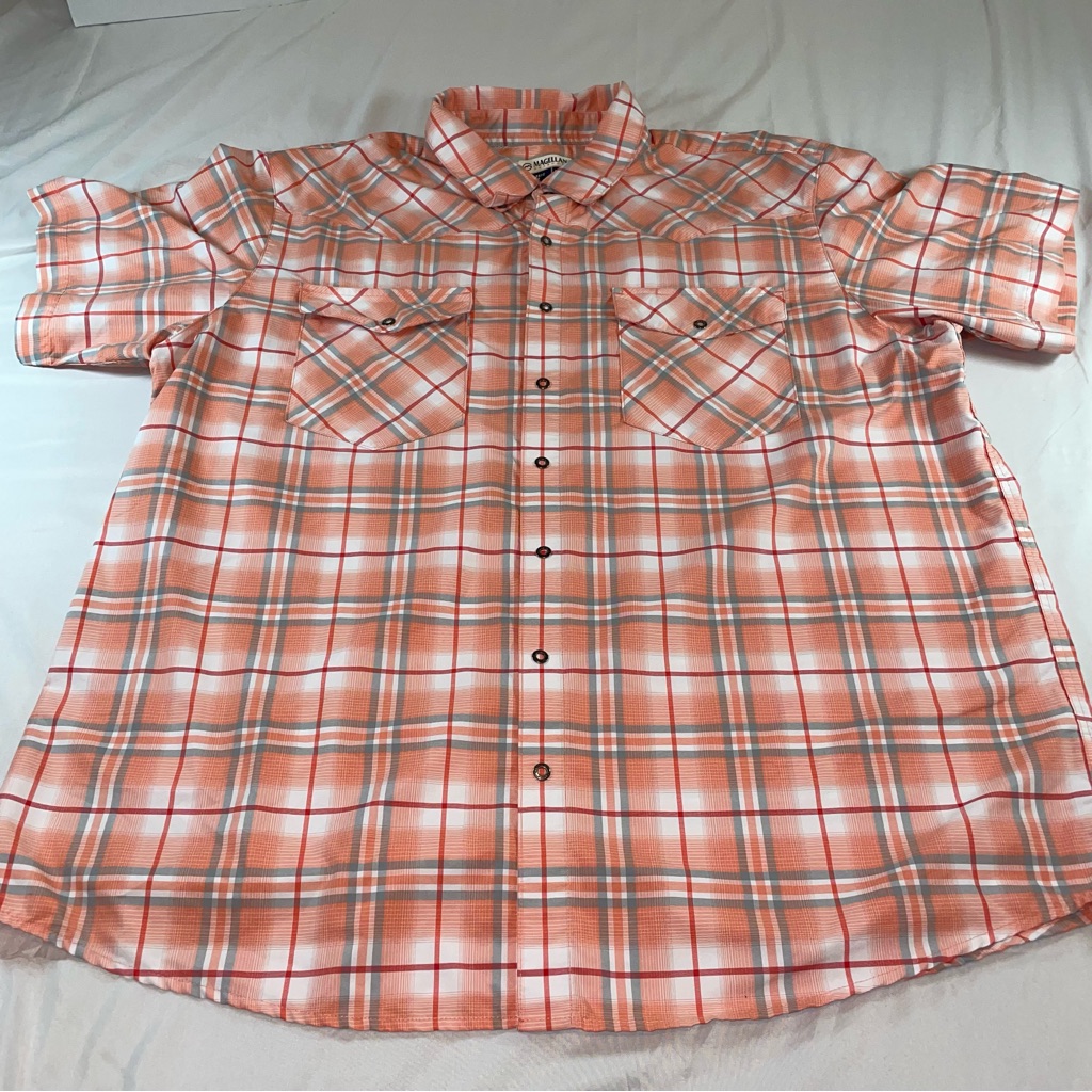 Magellan Outdoors Men's Orange And White Plaid Shirt